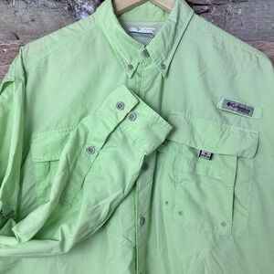Columbia PFG Shirt Long Sleeve Lime Green Fishing Vented Mens‎ Large Omni Shade